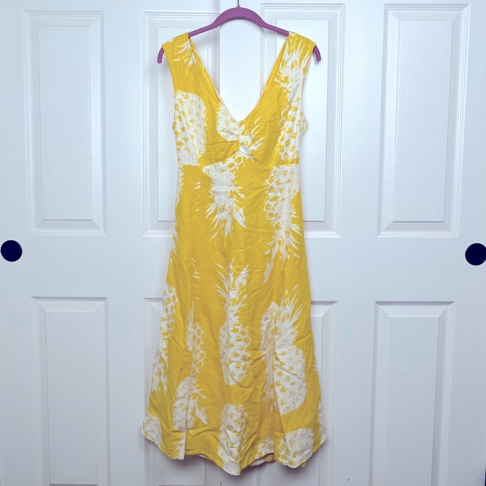 Anthropologie Maeve Linen Pineapple Dress 0P (fits like 2 regular)